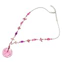 Pinky's Choice Pink Beaded Baked Glass Pendant Necklace with Floral Pink Beads