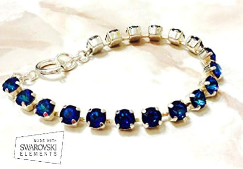 Swarovski Crystal 8mm Square Silver Plated Premier Bracelet Ultra Blue