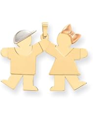 14k Three Tone Gold Large Boy on Left & Girl on Right Engravable Charm