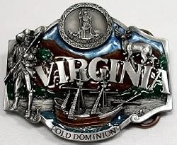 Virginia State 3-D Enamel Pewter Belt Buckle