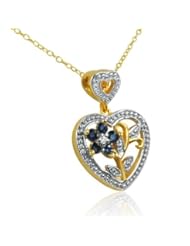 14K Gold over Sterling Silver Sapphire and Diamond Heart Necklace (.25cttw. 18")