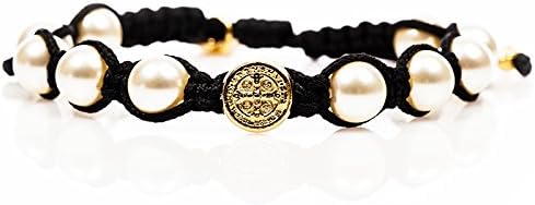 Gold Divine Blessings Bracelet Faux Pearl Benedictine Bracelet in Christian Tradition Pearls Represent the Word of God and the Kingdom of Heaven. Wear This Bracelet As a Reminder That God Has Given You a Mission to Make the World a Better Place and That You Can Choose to Fulfill This Mission By Using Your Hands to Do Good.