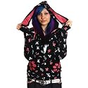 Living Dead Souls Skulls and Bunnies Print Hoodie With Ears (Black/Pink)
