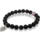 Tourmaline Stretch Bracelet with Fleur De Lis Shield Charm & White Rhinestone Bead Accent