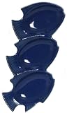 Blue Fish Ceramic Pottery Small Trio Dish Set of Two 12" x 5.5" x 1"