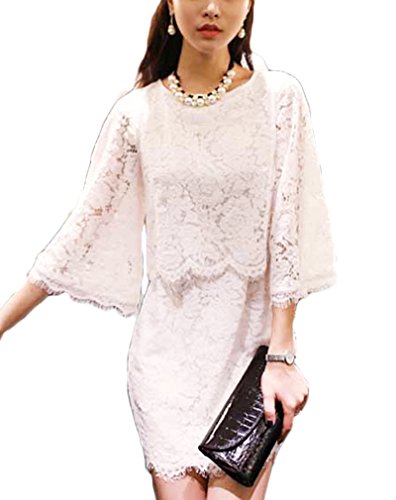 (ディーコッテ)D'Kotte 花柄 レース セットアップ ワンピース きれいめ パーティー ワンピ 七分袖 ひざ丈 スカート 膝丈 大人 上品 レディース neax219