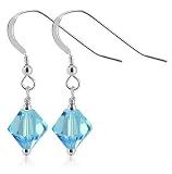 8 MM Aquamarine Swarovski Crystal Bicon Sterling Silver French Ear Wire Hook Drop Earrings