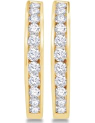14K White Gold Large Channel Invisible Set Round Diamond Classic Round Hoop Earrings - (2.0 cttw)