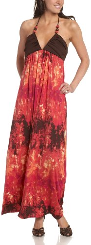 XOXO Juniors' Beaded Halter Tie Dye Maxi Dress,Brown/Magenta,Small