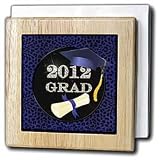 2012 Grad in Blue Cheetah Print and Diamond - 6 Inch Tile Napkin Holder