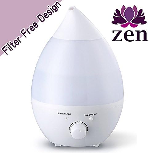 Zen Filter Free Humidifier- Ultrasonic Cool Mist- 5 in 1 Aromatherapy Essential Oil Diffuser; Humidifier; Purifier; 7 Colors Lights; Auto Shut-Off When Waterless for Baby Room Office Yoga Spa