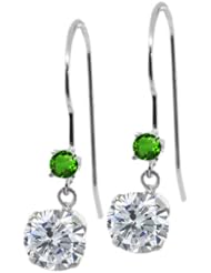 1.14 Ct Round I/J Diamond Green Tsavorite 14K White Gold Earrings