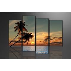 Bild auf Leinwand Palmen 130 x 80 cm 4 Teile Modell-Nr. XXL 6144 Bilder fertig gerahmt�auf echtem Holzrahmen riesig. Ausf�hrung Kunstdruck als Wandbild auf Rahmen. G�nstiger als �lbild Gem�lde Poster Plakat mit Bilderrahmen.