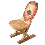 Carved & Painted Acacia Wood 'Lion' Children's Folding Chair
