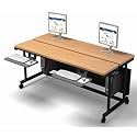 Split Level Classroom Table 72" x 33" - Black Frame, Cherry Surface
