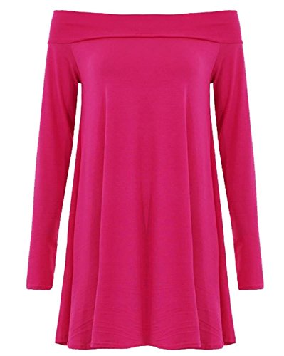Forever Womens Long Sleeves Plain Off Shoulder Swing Dress
