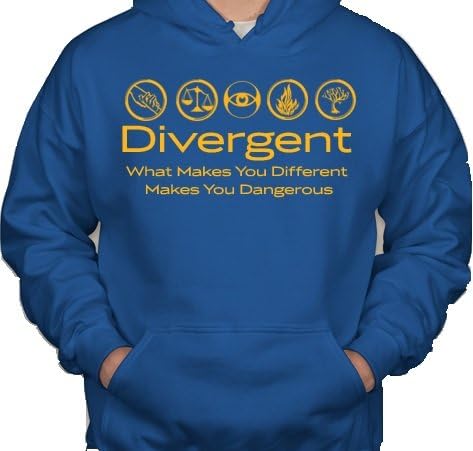 Divergent What Makes You Different Makes You Dangerous Factions Dauntless Amity Erudite Candor Abnegation Pullover Hoodie Sweater (Medium, Royal w/ Gold)