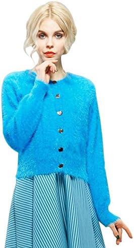 Elf Sack Womens' Spring Cardigan Long Sleeve Mohair Large Size Blue