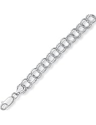7" 14K White Gold Extra Wide Polished Diamond Cut Double Link Charm Bracelet w/ Lobster Clasp