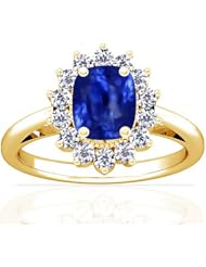 18K Yellow Gold Cushion Cut Blue Sapphire Ring With Sidestones