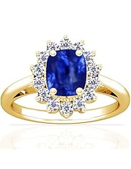 14K Yellow Gold Cushion Cut Blue Sapphire Ring With Sidestones