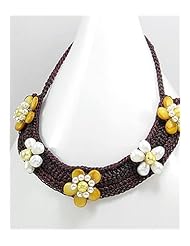 Flower Cotton Waxed Thread Dyed Mother of Pearl Necklace