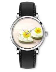 SPRAWL Aanalog Fashion Series Silver Ladies Watches of Genuine Black Leather Strap,Unique Wrist Watch for Women Girls Designed with Sandals with Daisy