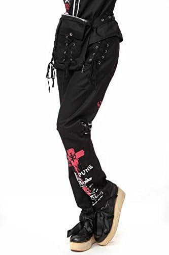 Blooms - Punk Gothic Skull Pocket Pins Chains Zipper Pants (Medium, Black)