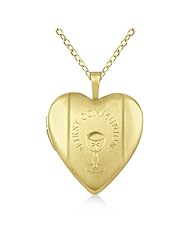 Religious Design First Holy Communion Engraved Pendant Necklace With Chain 14K Yellow Gold Vermele
