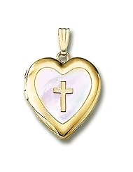 Solid 14K Yellow Gold "Cross" Locket w/ Mother of Pearl 3/4 inch x 3/4 inch in Solid 14K Yellow Gold