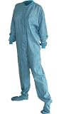 Big Feet Pajama Co.'s Turquoise Plaid Cotton Flannel Adult Footed Pajamas No Drop-seat (106)