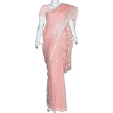 Sari Clothing in Cotton with Chikan Embroidery Pink