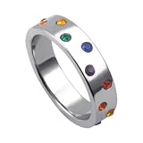 Multi-Colored Crystal Stainless Steel Ring Size 6.5