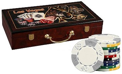 Triple Crown Poker Chip Set, 300 11.5 gram Clay Composite Chips w/Elegant Lacquer Finish Wood Case