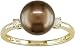 14K Yellow Gold 1/10 ctw Diamond and 8-9mm Brown Tahitian Pearl Ring
