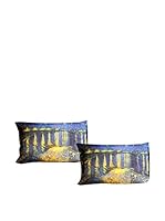 Tele d'autore by MANIFATTURE COTONIERE Set Funda De Almohada 2 Uds. Notte Stellata Sul Rodano (Azul)
