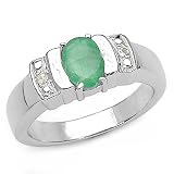 0.90 Carat Genuine Emerald and White Topaz Silver Ring