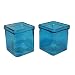CYS Excel Square Aqua Glass Candle Holders - Set of 2