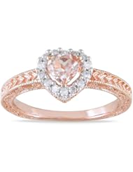 Rose Gold-Plated Sterling Silver Morganite and Diamond Heart Ring, (.14 cttw, GH Color, I3 Clarity)
