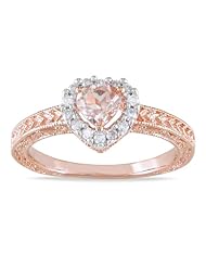 Rose Gold-Plated Sterling Silver Morganite and Diamond Heart Ring, (.14 cttw, GH Color, I3 Clarity)