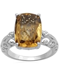 Sterling Silver and Cushion Whisky Quartz Ring, Size 7