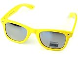 LUNETTES DE SOLEIL STYLE WAYFARER RETRO VINTAGE 80's - VERRES EFFET MIROIR - MONTURE JAUNE FLUO FASHION TENDANCE