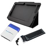 iKross Bluetooth Wireless Silicone Keyboard Black Folio Leather Protector Cover Case with Stand Mini Brush for Viewsonic G-Tablet on sale