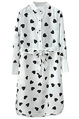 Polyester General Print Sweetheart Belted  Shirt  Dress