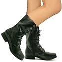 New Womens Tall Military Army Lace Up Zip Flat Ankle Boots