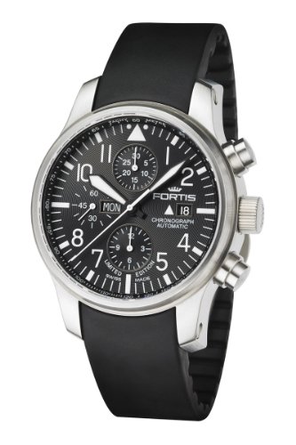 Fortis Men's 701.10.81 K F-43 Flieger Chronograph Black Automatic Chronograph Date Rubber Watch