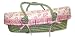 Trend Lab Paisley Moses Basket Set - Sage Basket with Pink, Sage Paisley Park Wrap Style Bumper and Pink Mattress Cover Sheet