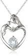 XPY 10k White Gold Round Aquamarine and Diamond-Accent Mother's Jewel Heart Pendant Necklace, 18"