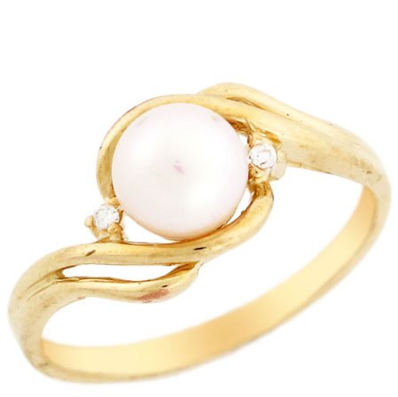 Click To 10k Solid Yellow Gold Freshwater Pearl & CZ Swirl Every Day Ring Details... 10k Solid Yellow Gold Freshwater Pearl & CZ Swirl Every Day Ring