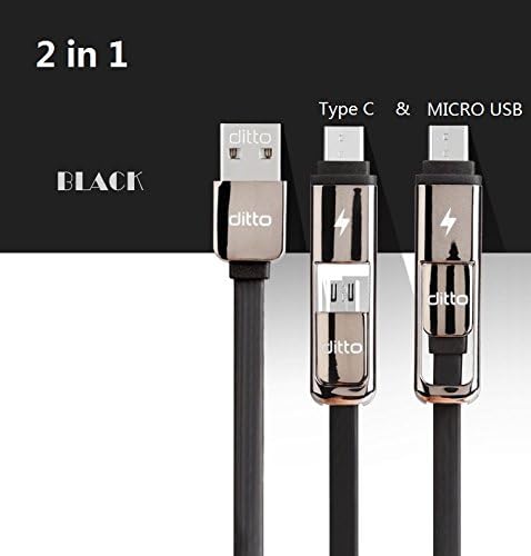 Karnotech® 2 in 1 Type C &amp; Micro USB to Standard Type A Male with Reversible Connector for Type C USB or Micro USB Devices like New MacBook 12 in, Nokia N1, Samsung Galaxy/Note 3.3 Ft (1 M) Black